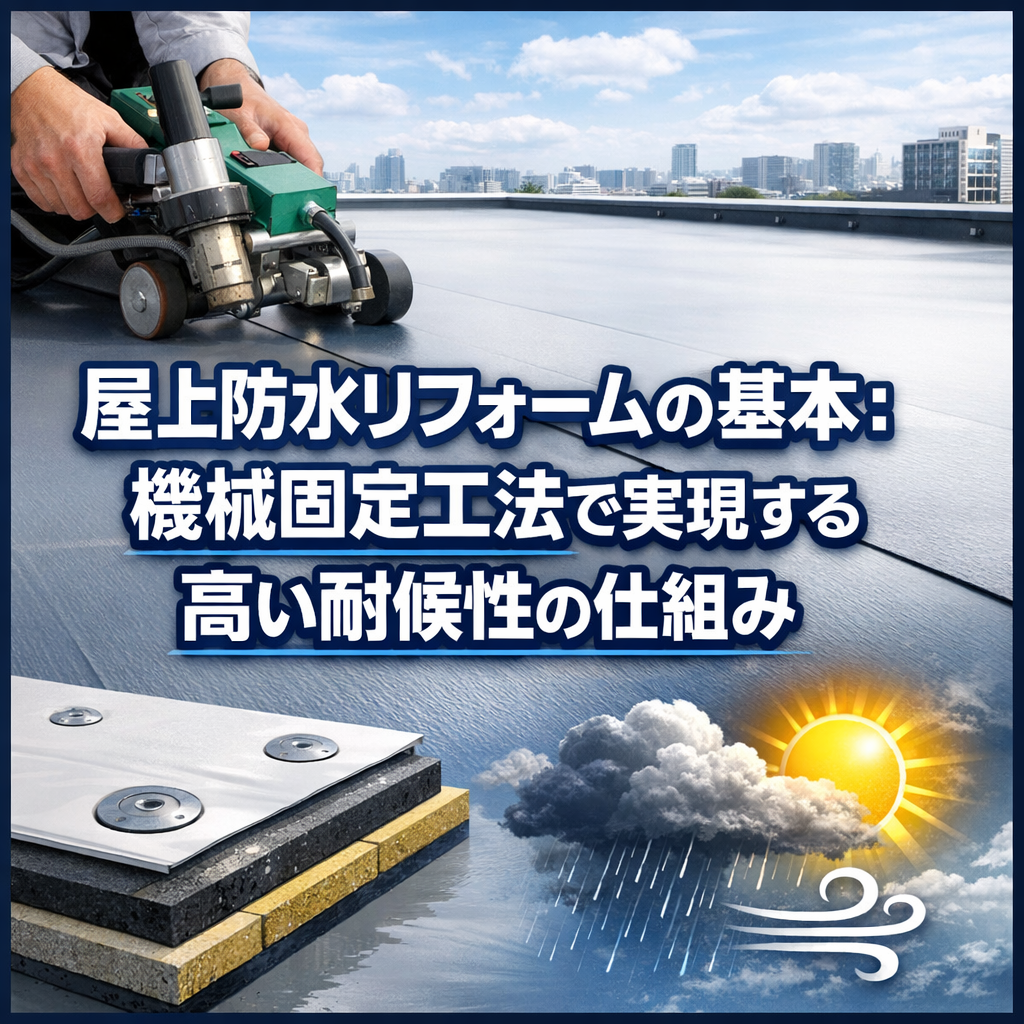 屋上防水リフォームの基本：機械固定工法で実現する高い耐候性の仕組み